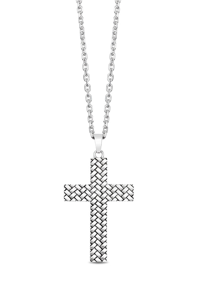 9ct White Gold Cubic Zirconia Cross And Chain - R6619 | F.Hinds Jewellers